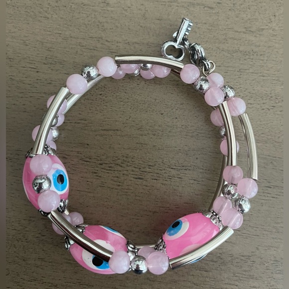 Pink Evil Eye Coil Bracelet for Women/Teen Girls - Picture 3 of 5